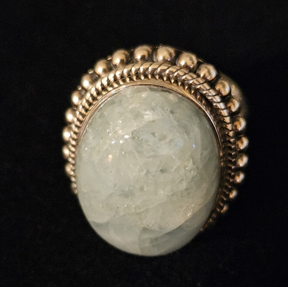 Doug Paulus DP Oxidized Sterling Silver Milky Aquamarine Ring Sz 7 - Picture 2 of 4